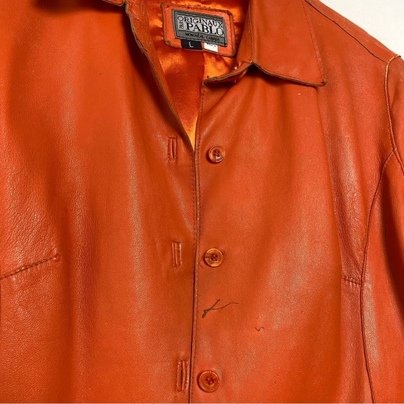 Sold‼️Vintage Orange Button Front Leather Shirt Jacket 70's - Picture 8 of 14